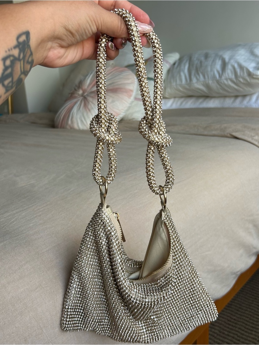 Crystal-Embellished Shoulder Bag in Silver